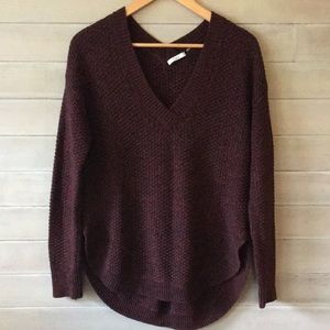 Dex burgundy double v neck scalloped hem